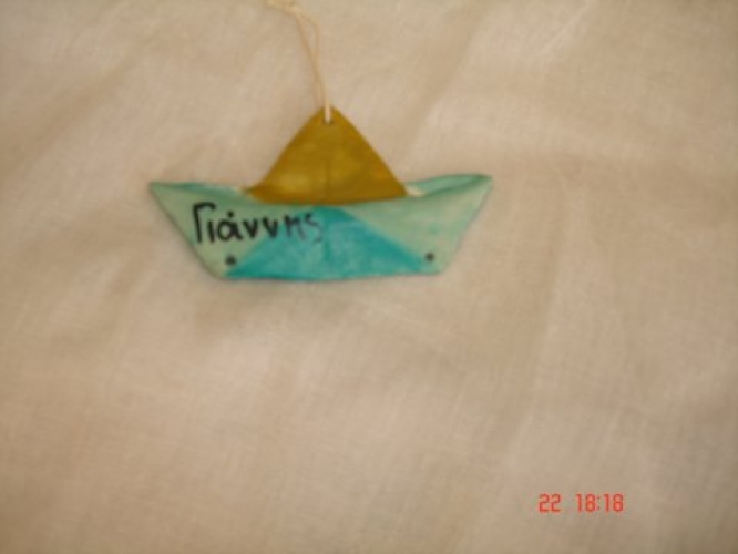 Hand-painted Ceramic Boat for Christening favors.